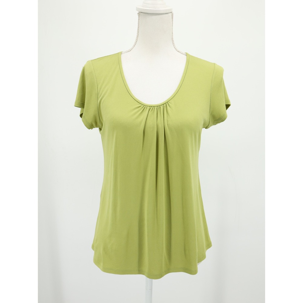 Eileen Fisher Silk Top Petite PM Green Short Sleeve Scoop Neck Blouse
